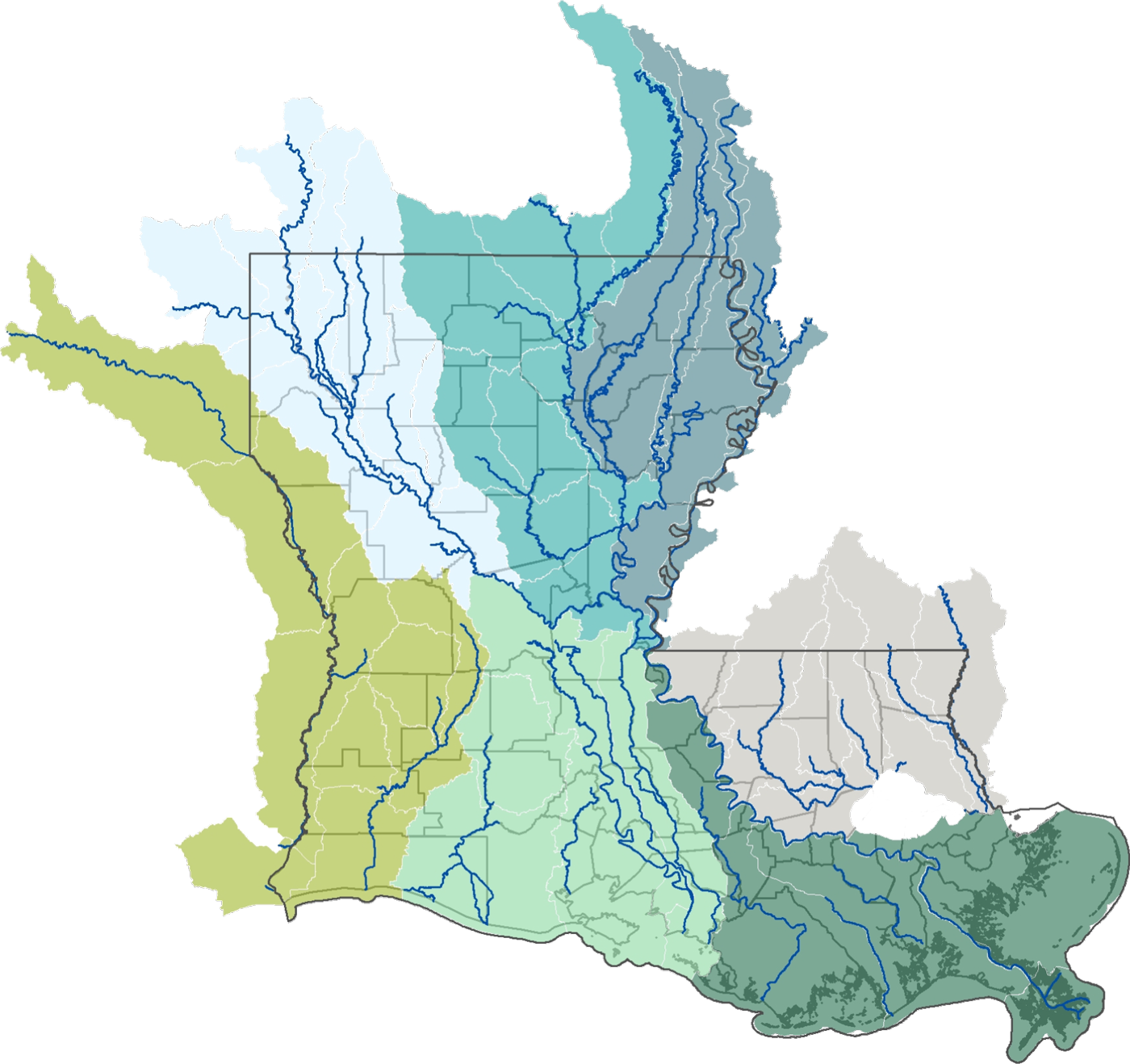 map of Louisiana's major watersheds